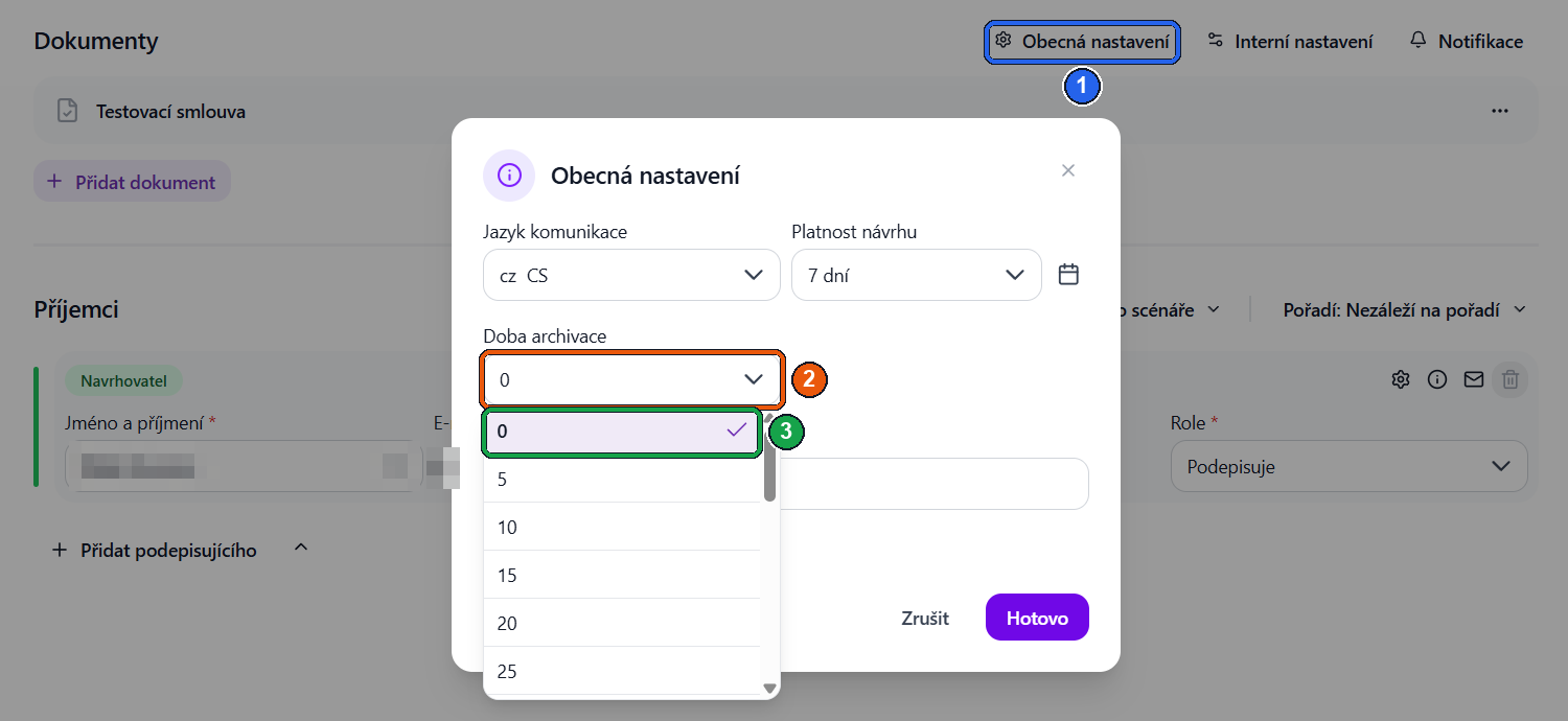 General settings – Archiving period